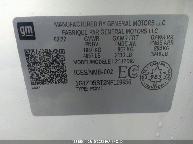 Chevrolet MALIBU LT 2022 1G1ZD5ST2NF119956 Image 9