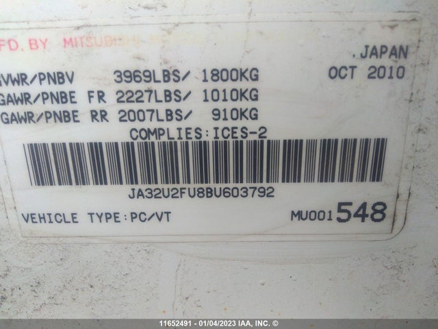 JA32U2FU8BU603792 Mitsubishi Lancer Es/es Sport