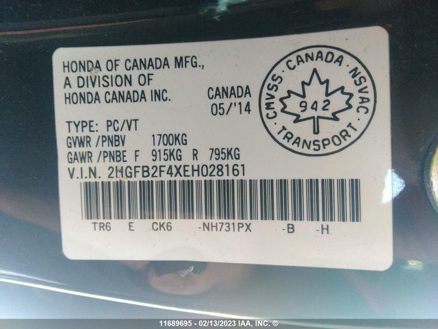 Honda Civic Lx 2014 2HGFB2F4XEH028161 Image 10