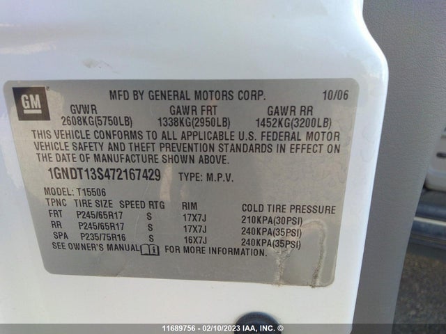 Chevrolet Trailblazer Ls/lt 2007 1GNDT13S472167429 Image 10