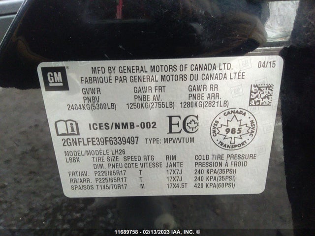 Chevrolet EQUINOX LT 2015 2GNFLFE39F6339497 Image 9