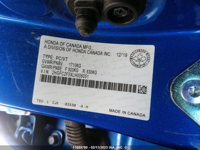 Honda Civic Lx 2020 2HGFC2F5XLH006051 Image 9