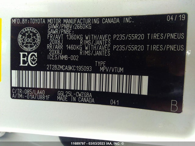 2T2BZMCA9KC195093 Lexus 2gr-fks