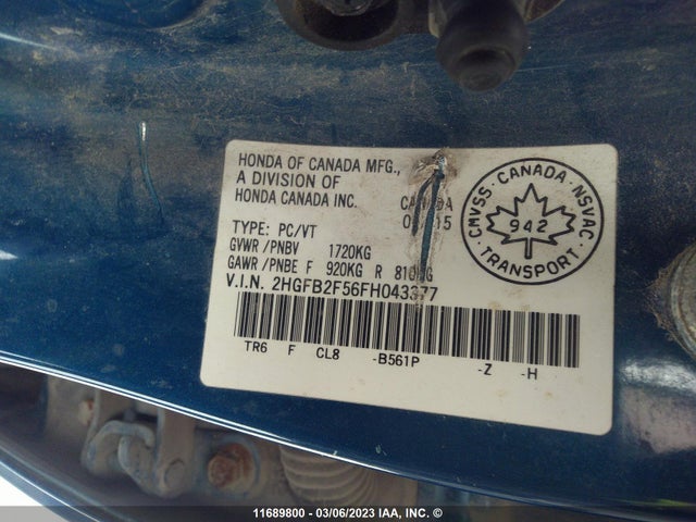Honda Civic Lx 2015 2HGFB2F56FH043377 Image 10