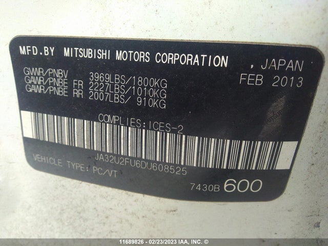 JA32U2FU6DU608525 Mitsubishi Lancer Es/es Sport