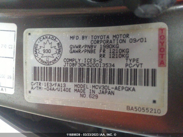 Toyota Camry 2002 JTDBF30K520013534 Image 10