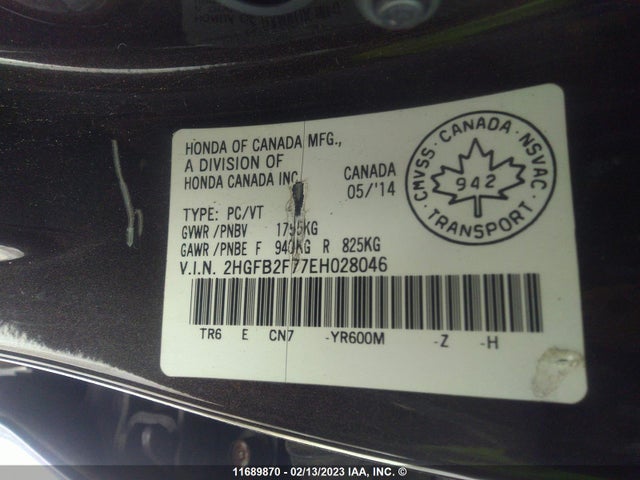 Honda Civic Touring 2014 2HGFB2F77EH028046 Image 9