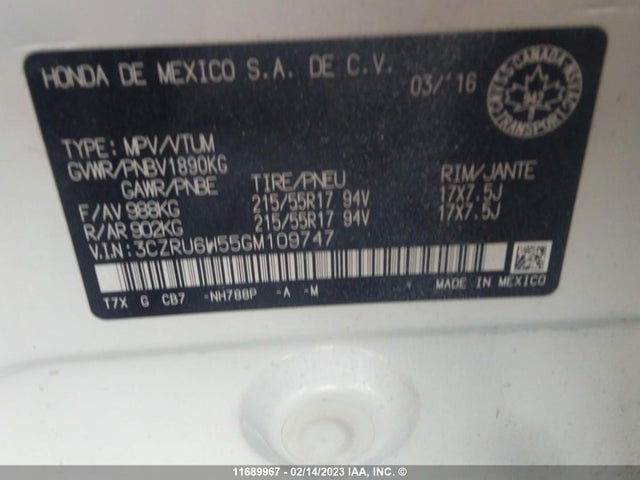 Honda HR-V EX 2016 3CZRU6H55GM109747 Image 10