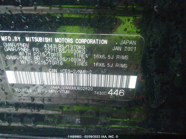 JA4AJVAW0MU602620 Mitsubishi Rvr Se/sel/le/gt