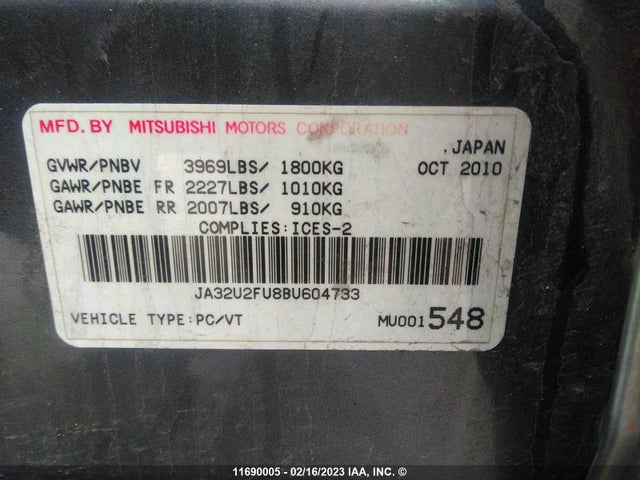 JA32U2FU8BU604733 Mitsubishi Lancer Es/es Sport