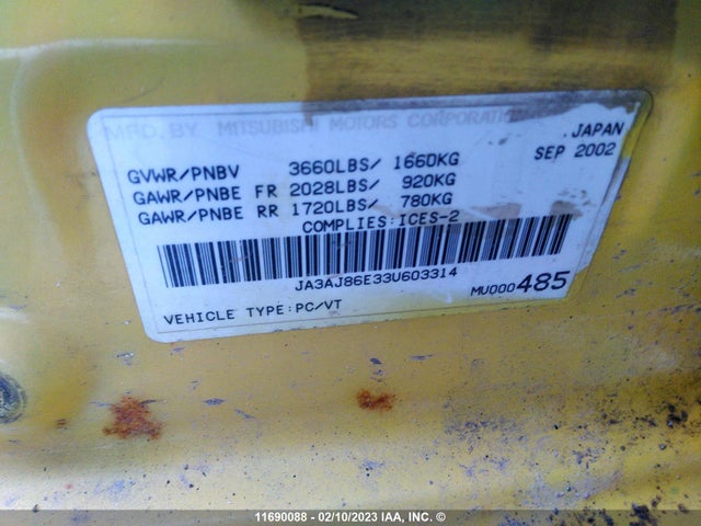 JA3AJ86E33U603314 Mitsubishi Lancer