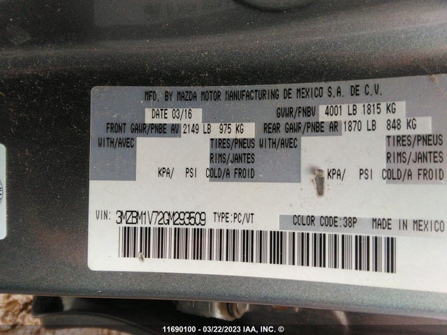 Mazda 3 TOURING 2016 3MZBM1V72GM293509 Image 12
