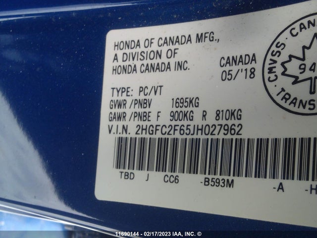 Honda Civic Lx 2018 2HGFC2F65JH027962 Image 9