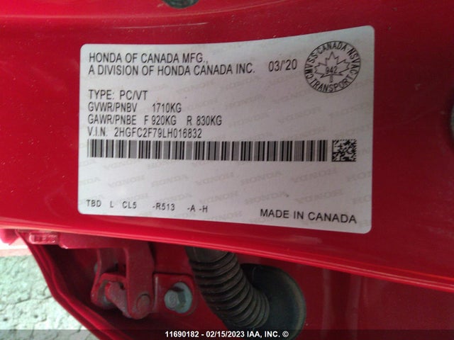 Honda CIVIC EX 2020 2HGFC2F79LH016832 Image 9