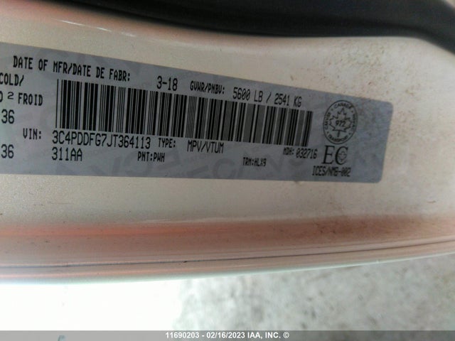 Aukcja sprzedaży 2018 Dodge Journey Gt, vin: 3C4PDDFG7JT364113, numer aukcji: 11690203