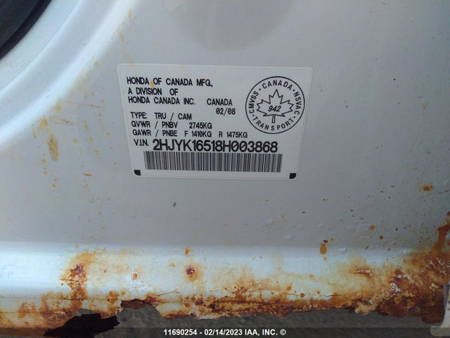 Honda Ridgeline Rtl 2008 2HJYK16518H003868 Image 10
