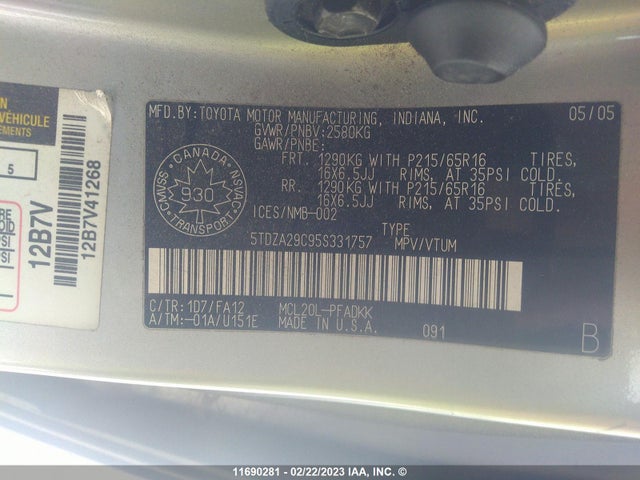 Toyota SIENNA CE 2005 5TDZA29C95S331757 Image 10
