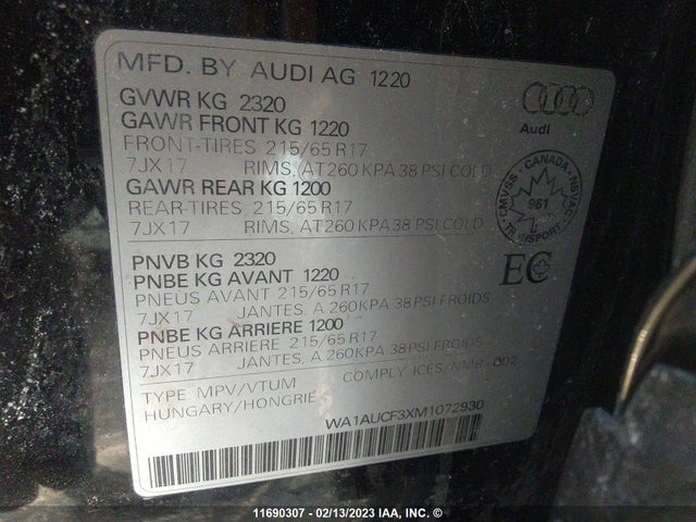 WA1AUCF3XM1072930 Audi Q3 Premium 40