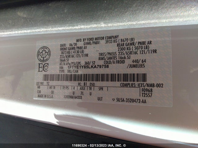 Ford Transit T-150 2020 1FTYE1Y85LKA79758 Image 10