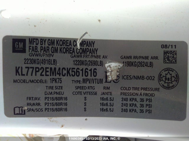 Chevrolet Orlando Lt 2012 KL77P2EM4CK561616 Image 11
