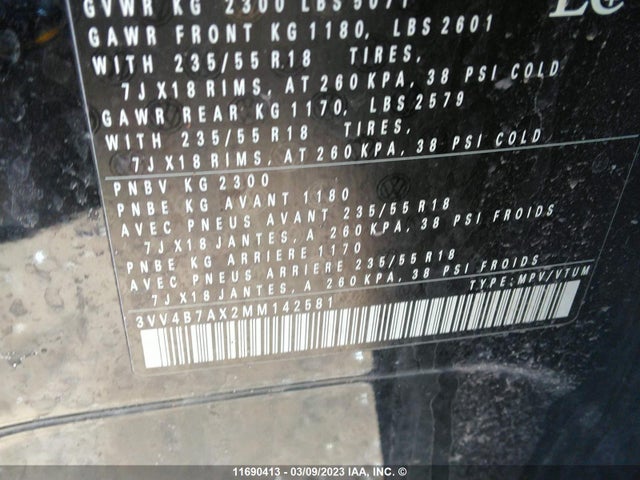 3VV4B7AX2MM142581 Volkswagen Tiguan Sel Premium R-line