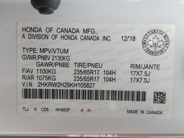 Honda CR-V LX 2019 2HKRW2H29KH105827 Image 11