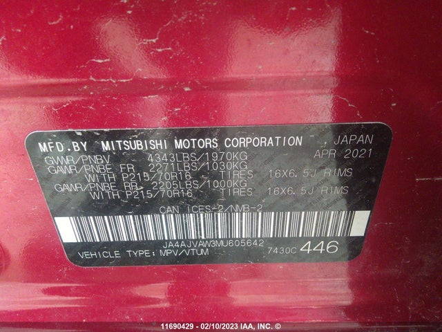 JA4AJVAW3MU605642 Mitsubishi Rvr Se/sel/le/gt