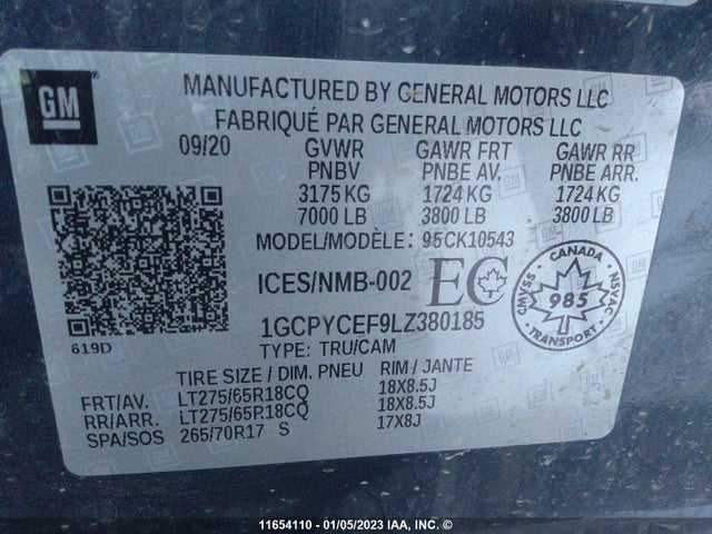 Chevrolet Silverado K1500 Trail Boss Custom 2020 1GCPYCEF9LZ380185 Image 9