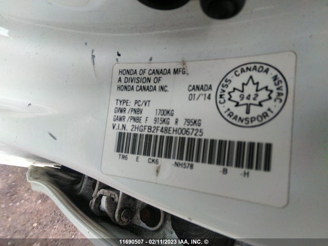 Honda Civic Lx 2014 2HGFB2F48EH006725 Image 10