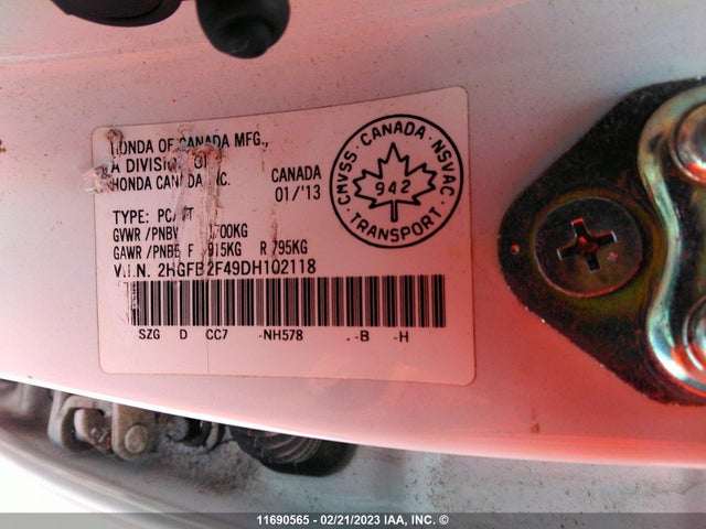 Honda Civic 2013 2HGFB2F49DH102118 Image 10