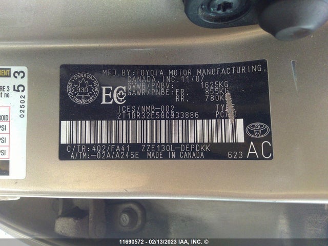 Toyota COROLLA CE/LE/S 2008 2T1BR32E58C933886 Image 10