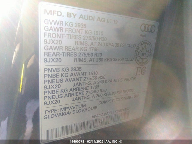 WA1AVAF14KD024450 Audi Q8 PREMIUM