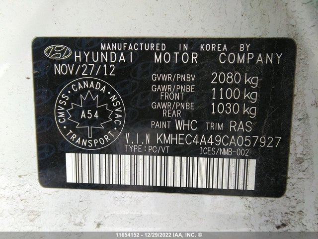 Hyundai SONATA HYBRID 2012 KMHEC4A49CA057927 Image 10