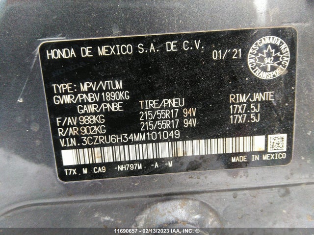 Honda HR-V LX 2021 3CZRU6H34MM101049 Image 11