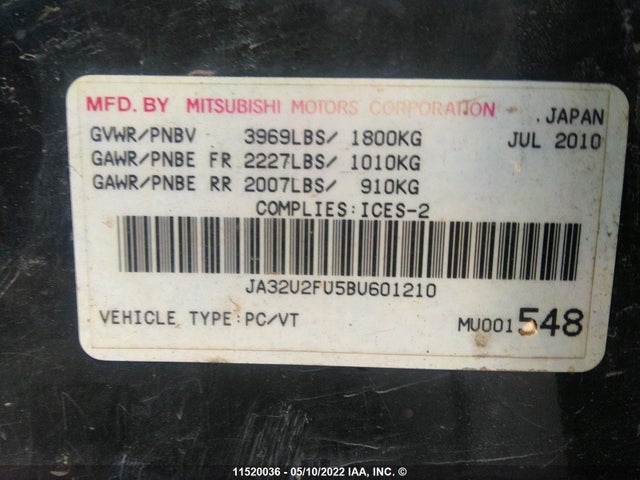 JA32U2FU5BU601210 Mitsubishi Lancer Es/es Sport