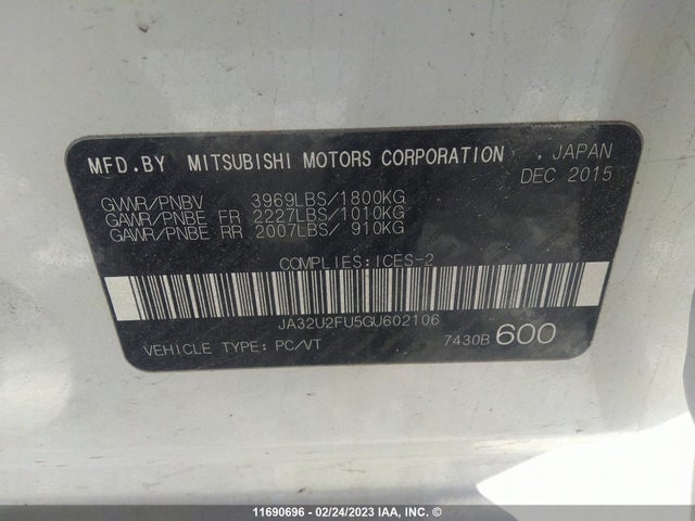 JA32U2FU5GU602106 Mitsubishi LANCER ES