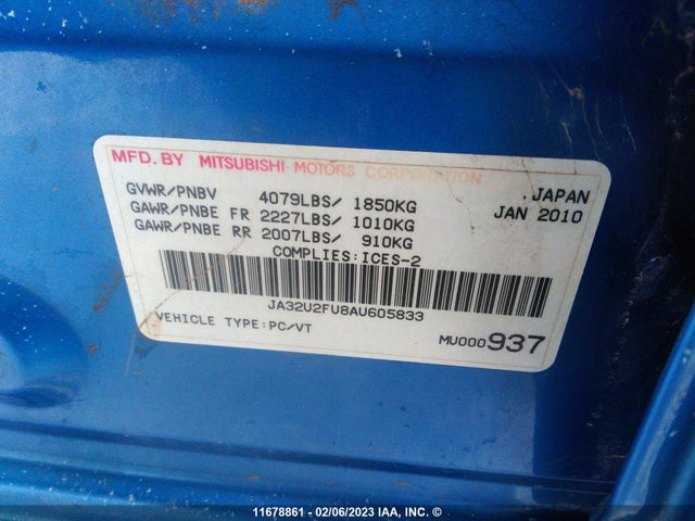 JA32U2FU8AU605833 Mitsubishi Lancer Es/es Sport