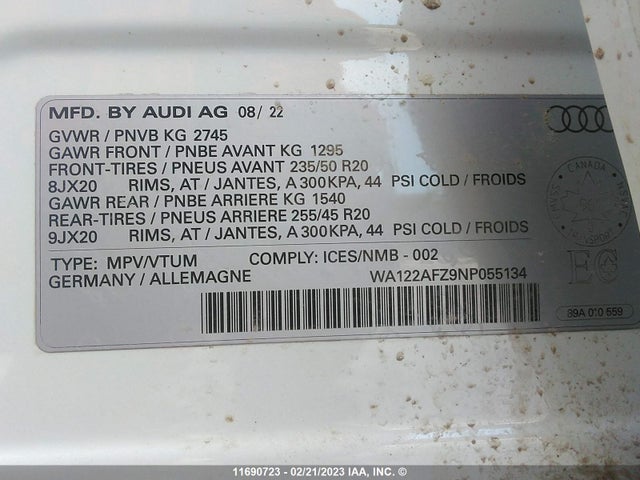 WA122AFZ9NP055134 Audi Q4 E-tron Sportback Progressiv