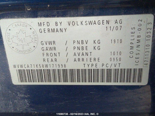 Volkswagen Rabbit 2008 WVWCA71K58W171998 Image 10