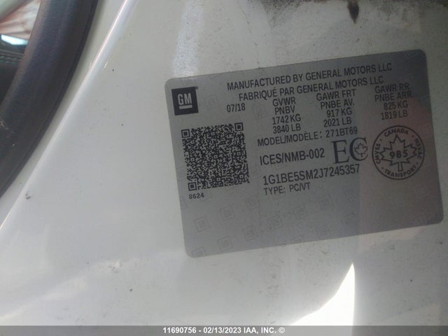 Chevrolet CRUZE LT 2018 1G1BE5SM2J7245357 Image 11