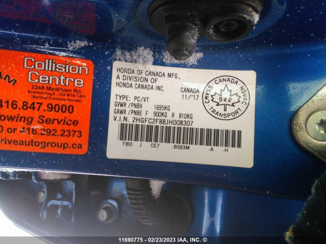 Honda Civic Ex 4dr 2018 2HGFC2F88JH008307 Image 9