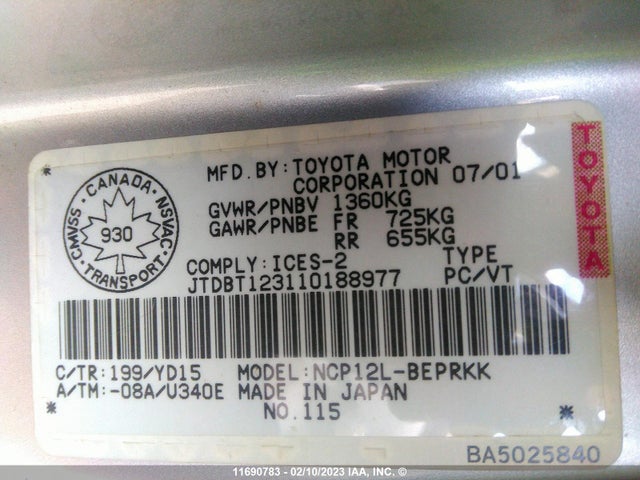 Toyota Echo 2001 JTDBT123110188977 Image 10