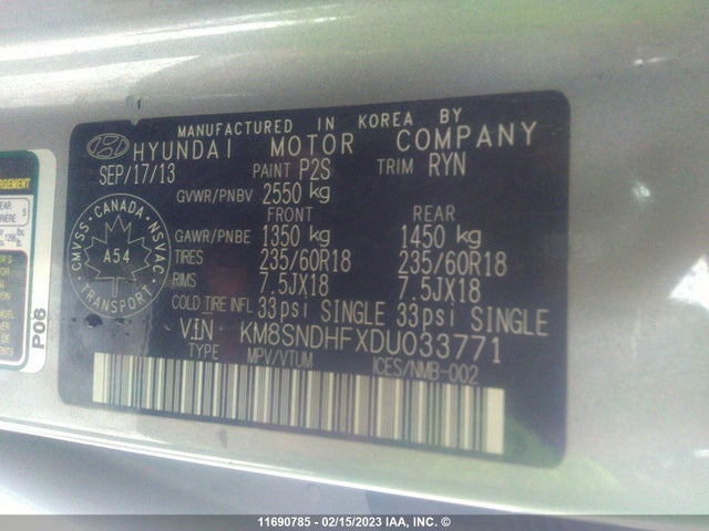Hyundai Santa Fe 2013 KM8SNDHFXDU033771 Image 9