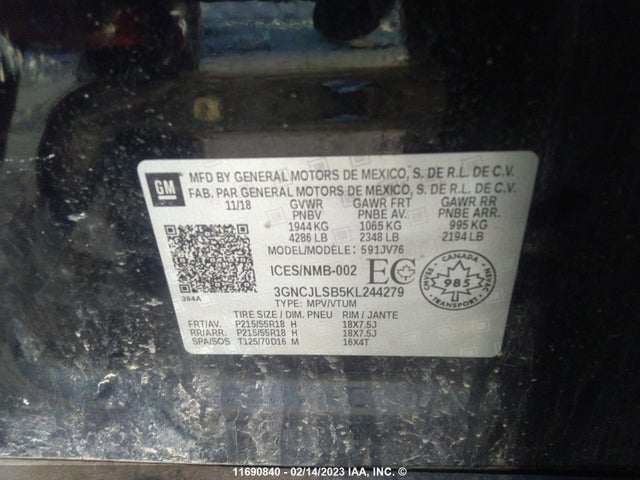 Chevrolet TRAX 1LT 2019 3GNCJLSB5KL244279 Image 11