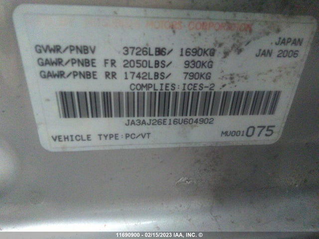 JA3AJ26E16U604902 Mitsubishi LANCER ES