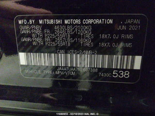 JA4ATUAA7NZ607388 Mitsubishi Eclipse Cross Es