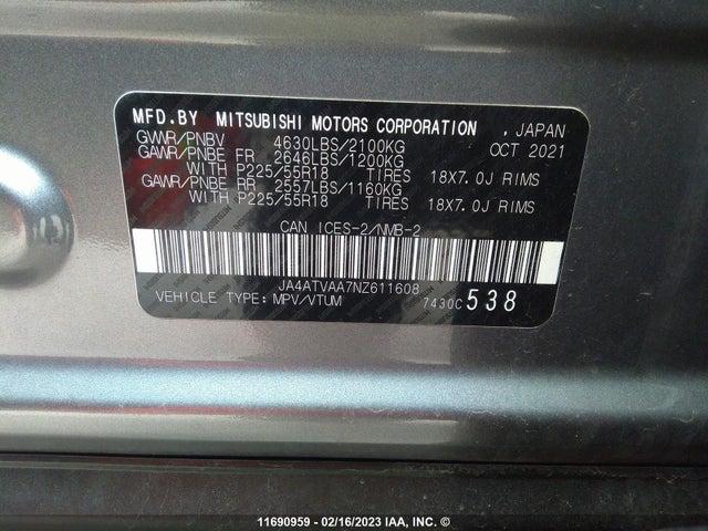 JA4ATVAA7NZ611608 Mitsubishi Eclipse Cross Le
