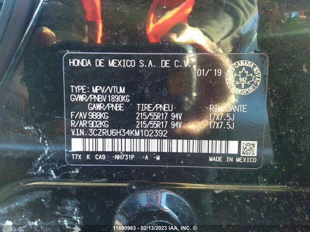 Honda HR-V LX 2019 3CZRU6H34KM102392 Image 10