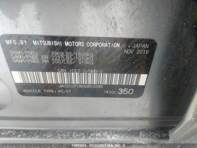 JA32U2FU6HU603086 Mitsubishi LANCER ES