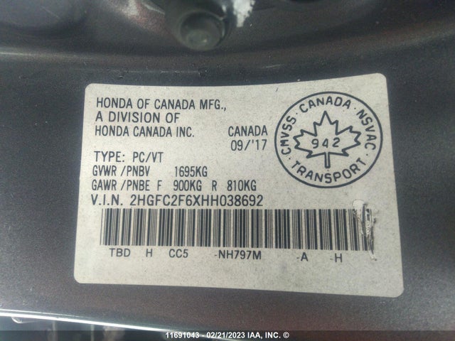 Honda Civic Lx 2017 2HGFC2F6XHH038692 Image 10